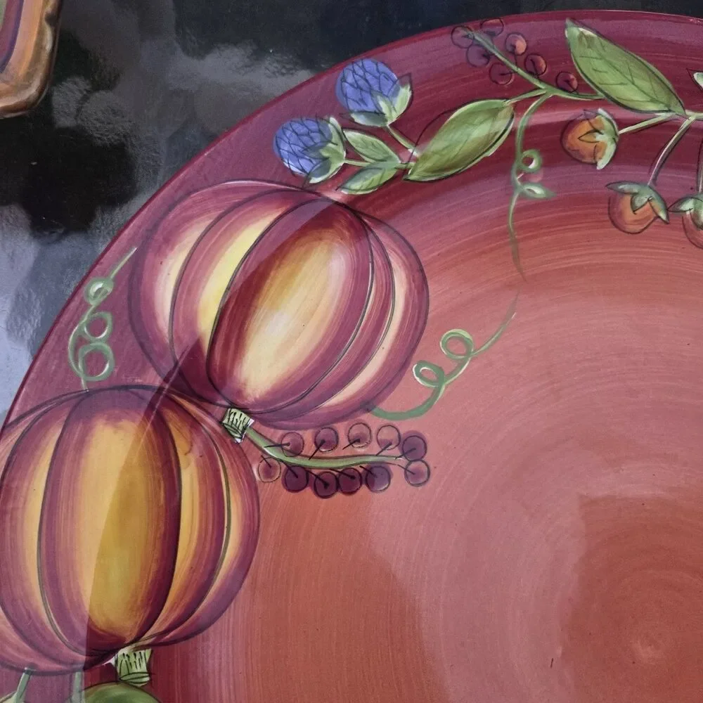 ​Gates Ware Laurie Gates Ceramic Round Platter 15 Inch Pumpkin Vine Red Orange​